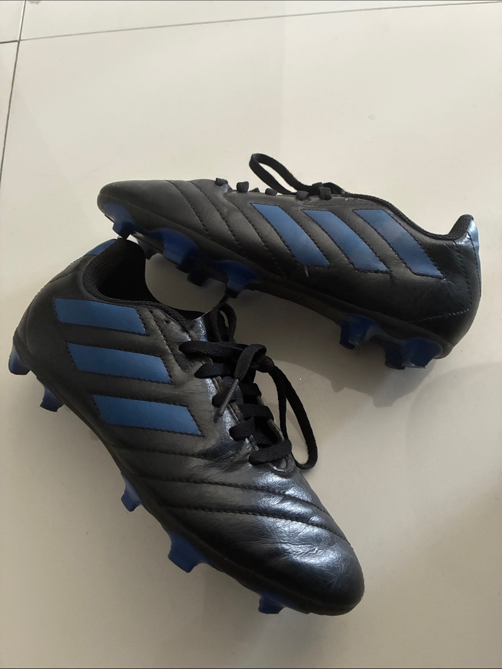 Adidas Goletto 6 FG FV2894 Youth 2 Soccer Cleats Black Blue - Good